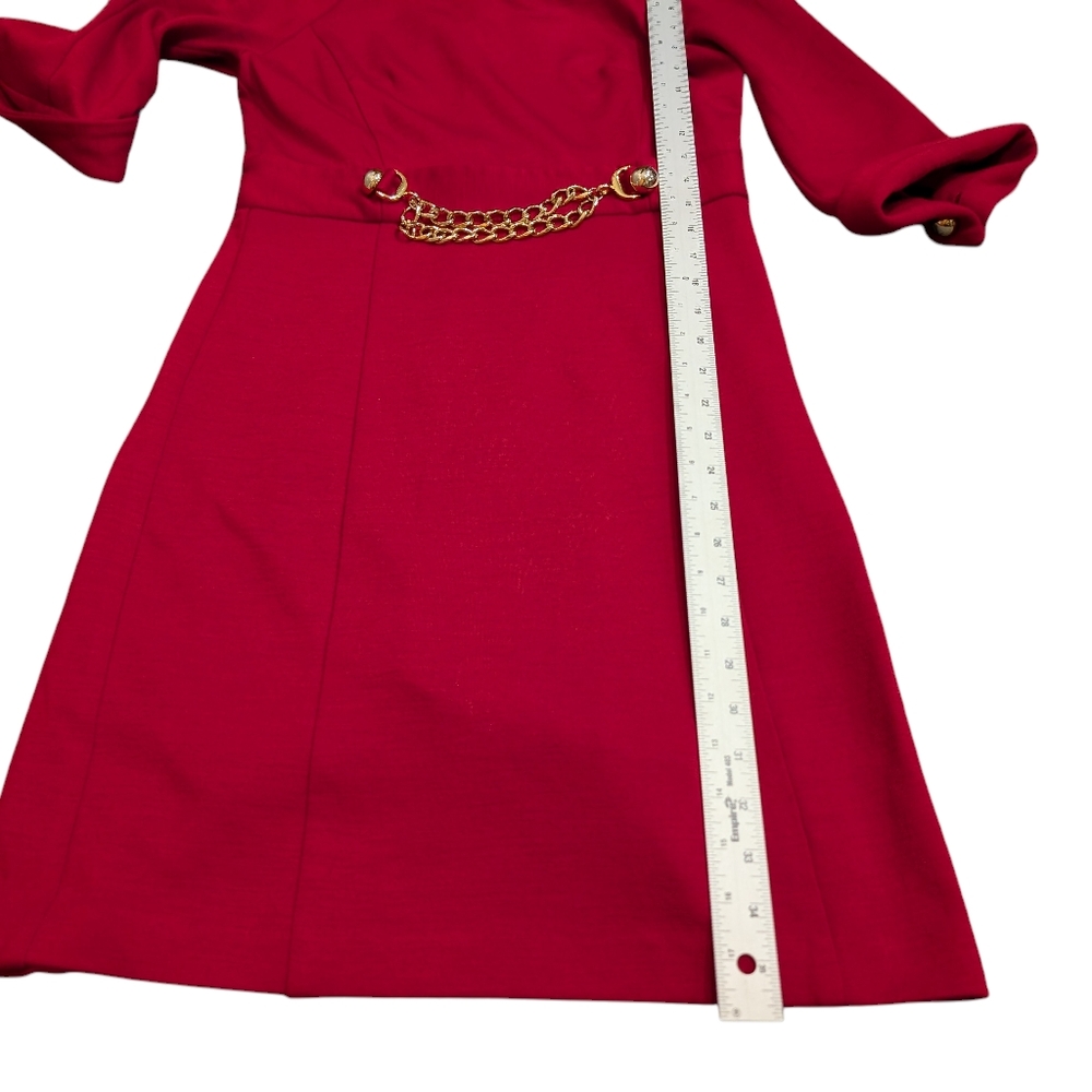 Milly NY Red Wool Sheath Dress Gold Chain Belt Sz M Old Money Classic USA - Picture 10 of 10